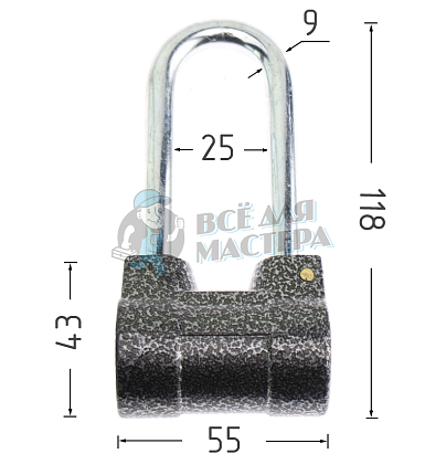 Навесной замок ОРЕЛ (ВС2-60В) 55мм, длинная дужка