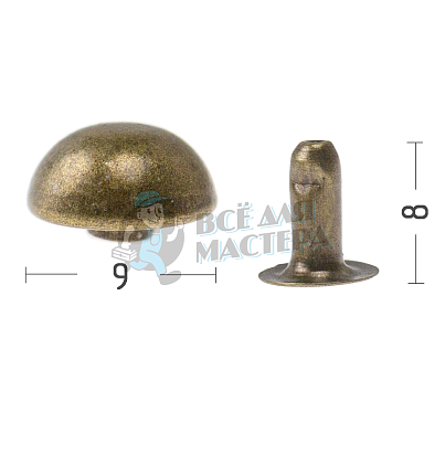 Хольнитены 9х8мм, сфера, односторонний, цв. антик