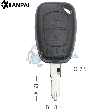 Корпус ключа NE38 NE73 NE79P49 2 кнопки квадратные КНР  PEUGEOT