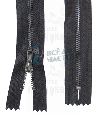 Молния металлическая джинсовая т. 4 14см н/р цв.черный 322, зв. оксид