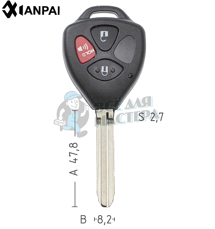 Корпус  Toyota TOYO-15P 2+1кн(с красн.кн.)корп.дист.кл.с лого без электроники КНР - Чертеж