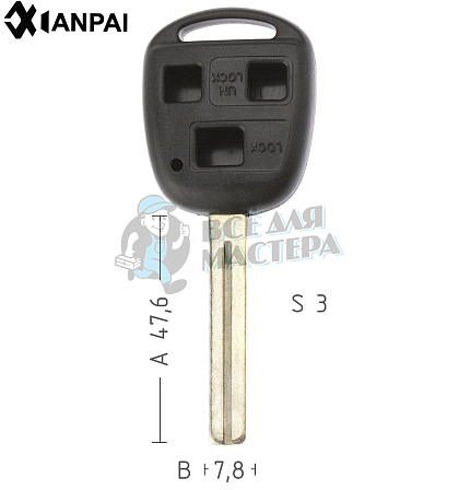 Корпус ключа TOYO18P_TY43P80_TOY40P_LXP90P 3 кнопки КНР  LEXUS - Чертеж