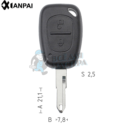 Корпус ключа NE38 NE73 NE79P49 2 кнопки квадратные КНР  PEUGEOT 