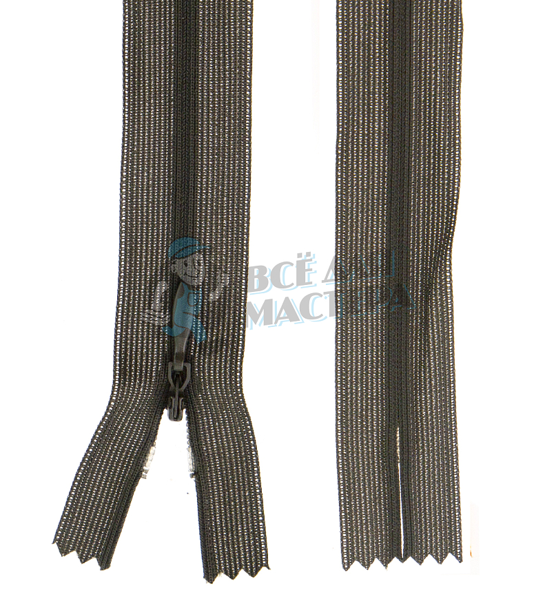 Молния спиральная (витая), Т-3 20см, потайная, неразъёмная, цв.хаки 328