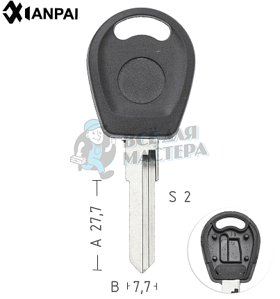 Заготовка ключа TP00VO2LP/TP00VO2P  T00HF44P  HU49T0/WT9TO  а/пласт.с мест.п/чип VW /// КНР