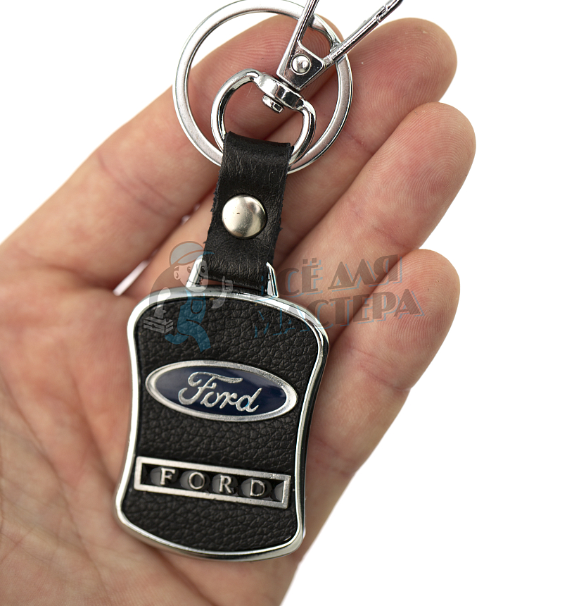 Авто карабин с кольцом для ключей FORD Экокожа (рифленая)