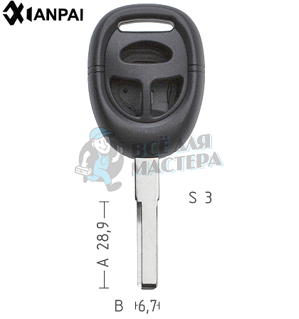 Корпус ключа SAA-1P YM30 YM26RP16 3 кнопки КНР - Чертеж