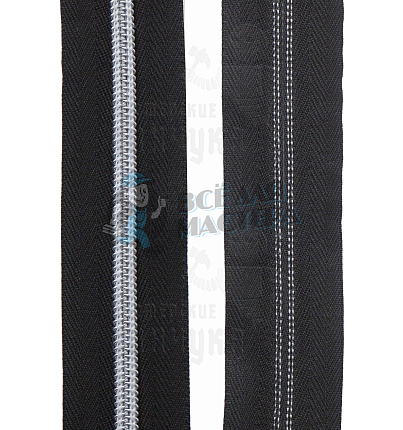 Молния-рулон Спиральная, тип 5, цвет Черный 322 / серебро