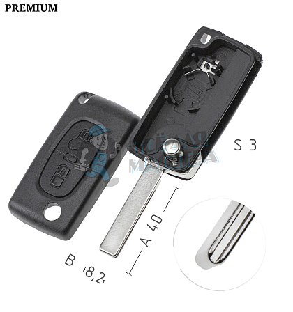 Корпус выкидных ключей  HU-HCAP HU83  HF63P  PEUGEOT  КНР - Чертеж