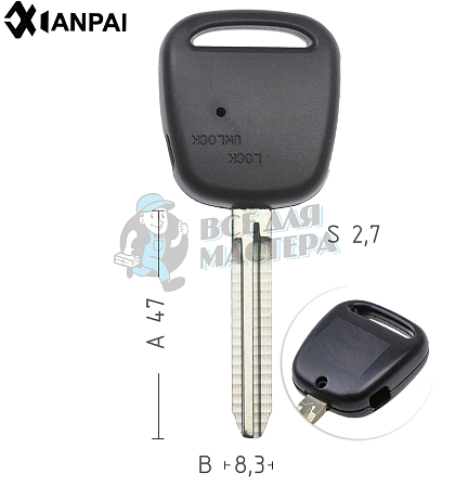 Корпус ключа TOYO-15.P TOY43 TY37R 1 кнопка сбоку КНР // TOYOTA - Чертеж