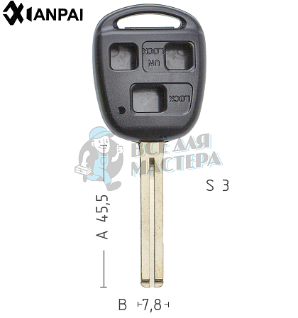 Корпус ключа TOYO36P_TY48P_TOY49 3 кнопки КНР  LEXUS - Чертеж