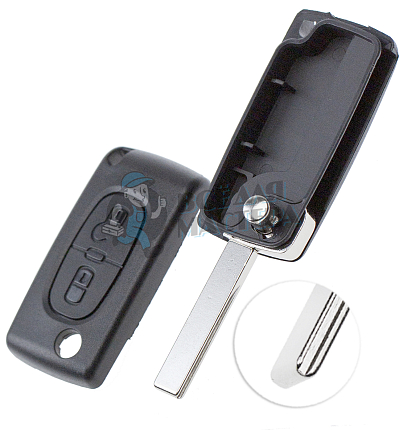 Корпус выкидного ключа HU-HCAP HU83 HF63P 2 кнопки без батареи   КНР   PEUGEOT