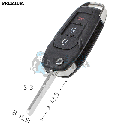 Корпус выкидного ключа FO-24 HU101 HF65 2 кнопки+паника FORD КНР