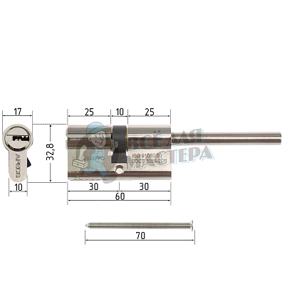 Цилиндровый механизм Apecs SM-60(30S/30)-S/65-NI