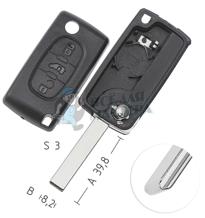 Корпус выкидных ключей  HU-HCAP HU83  HF63P CITROEN //  КНР