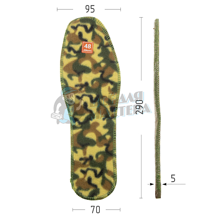 Стелька с войлоком, флис с рис.камуфляж (В08) р.48