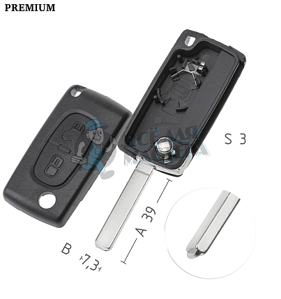 Корпус выкидного ключа VA49 VA6 VC75 2 кнопки батарея на корпусе  КНР   PEUGEOT 