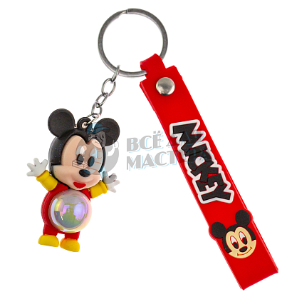 Брелок для ключей светящийся "Микки Маус" цв. красный + ремешок