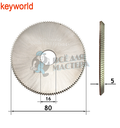 Фреза KeyWorld FFP24# угловая (Ф80X5XФ16X84°Х110Т) HSS  - Чертеж