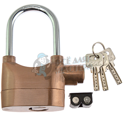 Навесной замок "ALARM LOCK" hardened цв. медный 70мм (345G) (длинная дужка)