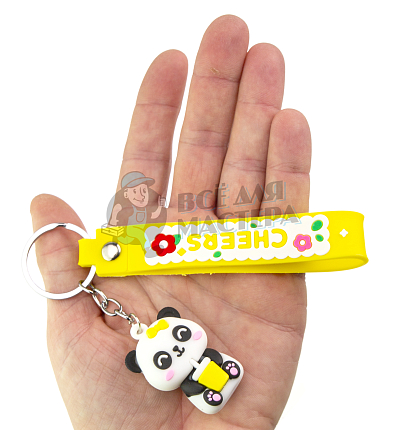 Брелок для ключей "Панда со стаканчиком" + ремешок, цв.желтый