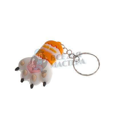 Брелок для ключей "Лапка" цв.оранжевый с кольцом