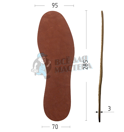 Стельки из натуральной кожи, р-р 43-44 цв.коричневый