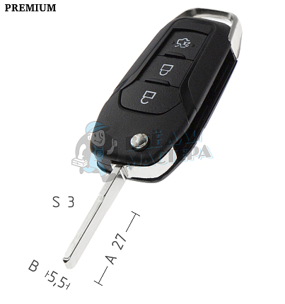 Корпус выкидного ключа FO-24 HU101 HF65 3 кнопки FORD КНР