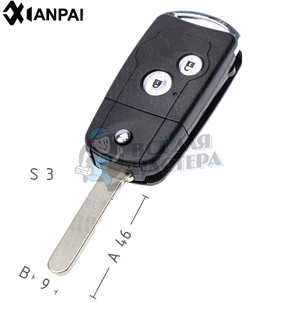 Корпус выкидного ключа HOND-31 HON66 HD58 2 кнопки КНР   HONDA - Чертеж