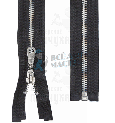Молния металлическая, тип 5, 75см, цв. черный / хром