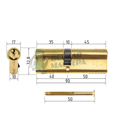Цилиндровый механизм KALE KILIT 164GN-90(35+10+45)-BP-3KEY-STB 164GN000030