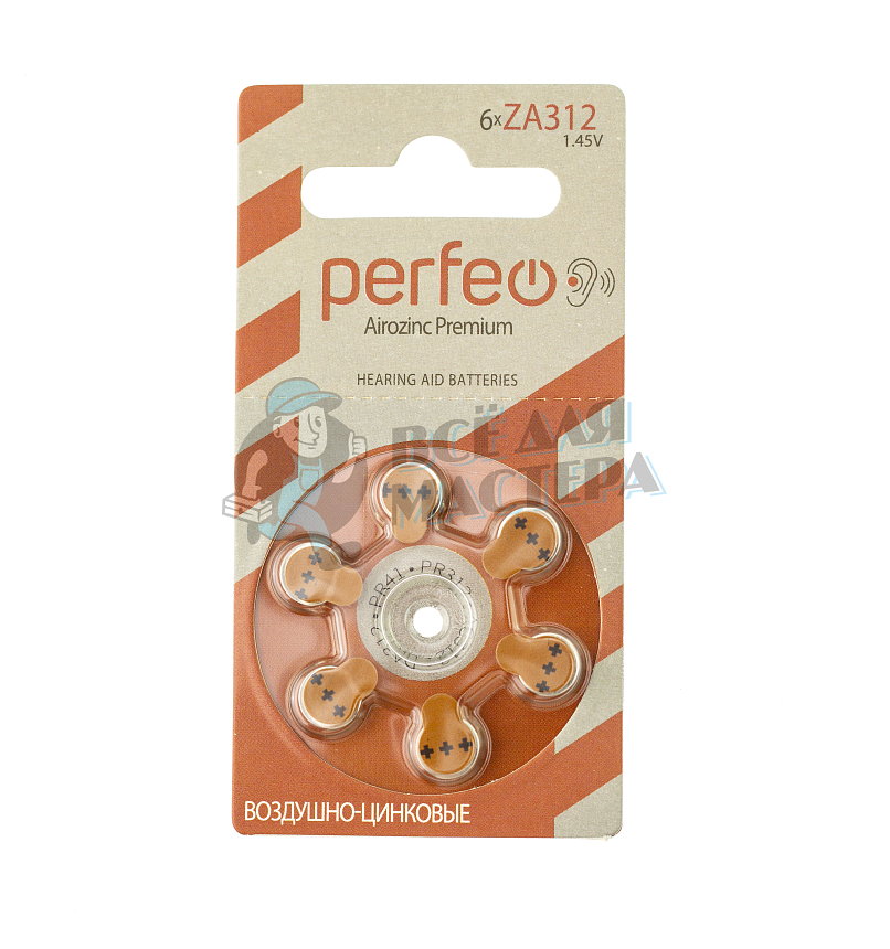 Батарейка Perfeo ZA312 BL6 Airozinc Premium (6/60/300/3000)