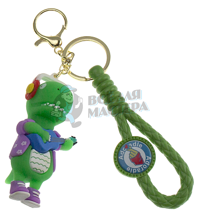 Брелок для ключей "Дино с гитарой" цв.зеленый + карабин