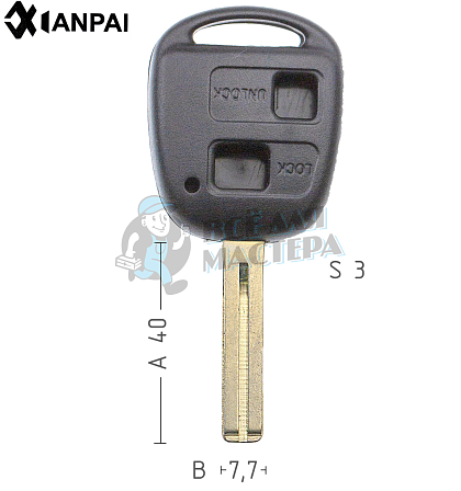 Корпус ключа TOYO-30.P1 TOY48P TY47P80 2 кнопки короткий КНР  LEXUS - Чертеж