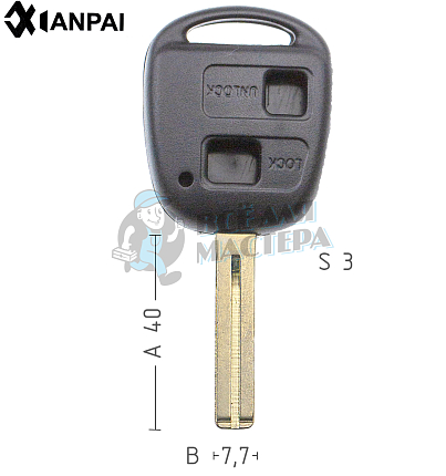 Корпус ключа TOYO-30.P1 TOY48P TY47P80 2 кнопки короткий КНР  LEXUS