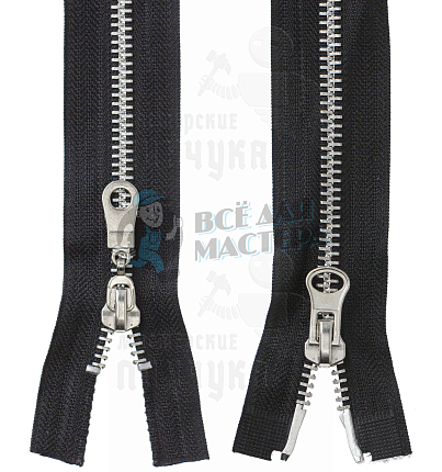 Молния металлическая, тип 5, 2-ух замковая, 90см, цв. черный / никель