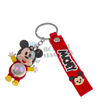 Брелок для ключей светящийся "Микки Маус" цв. красный + ремешок