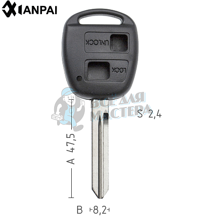 Корпус ключа TOYO-19.P TOY47BP TY45P 2 кнопки КНР  TOYOTA - Чертеж