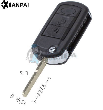 Корпус выкидного ключа FO-24 HU101 HF65 3 кнопки LAND ROVER КНР// - Чертеж