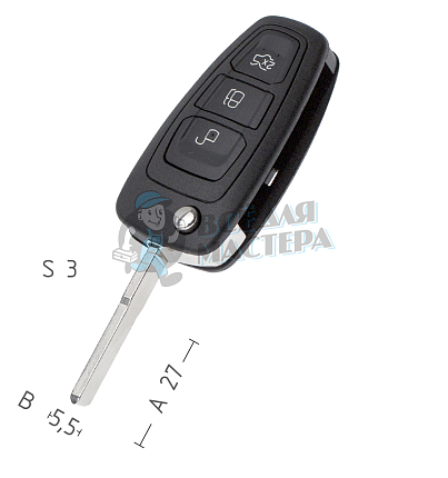 Корпус выкидного ключа FO-24 HU101 HF65 3 кнопки 2 КНР   FORD