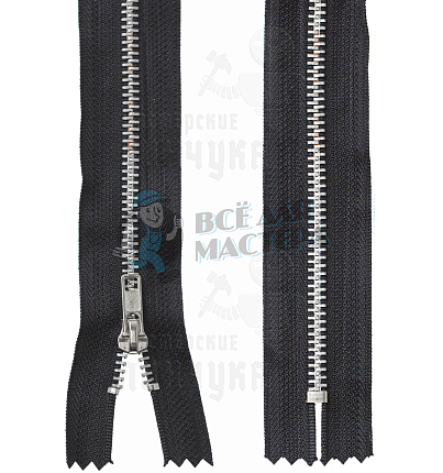 Молния металлическая джинсовая т. 4 18см н/р цв.черный 322, зв. никель