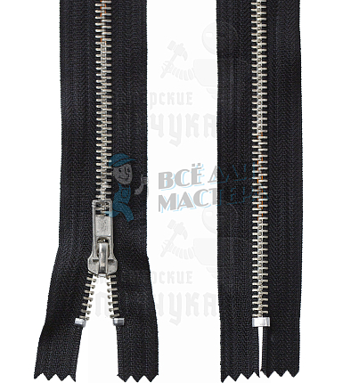 Молния металлическая джинсовая т. 5 18см н/р цв.черный 322, зв. никель