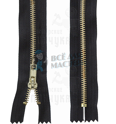 Молния металлическая джинсовая т. 5 18см н/р цв.черный 322, зв латунь