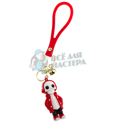 Брелок для ключей "Скелет в плаще" + карабин и колокольчик, цв.красный