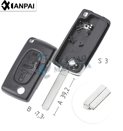 Корпус выкидного ключа VA49 VA6 VC75 3 кнопки с батареей PEUGEOT КНР