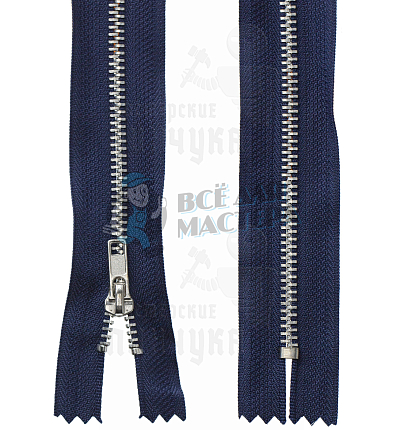 Молния металлическая джинсовая т. 4 18см н/р цв.синий 330, зв. никель