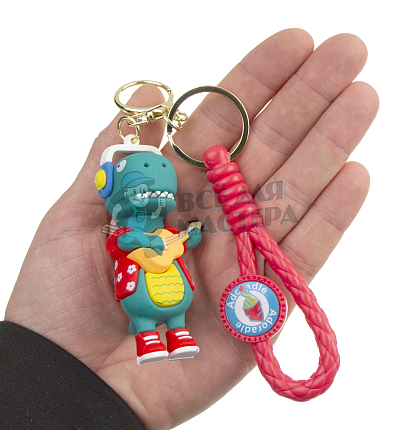 Брелок для ключей "Дино с гитарой" цв.бирюзовый + карабин