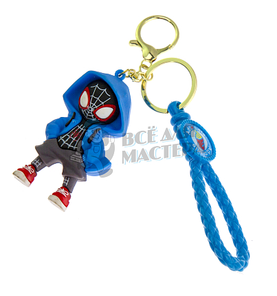 Брелок для ключей "Человек-Паук" цв.голубой + карабин