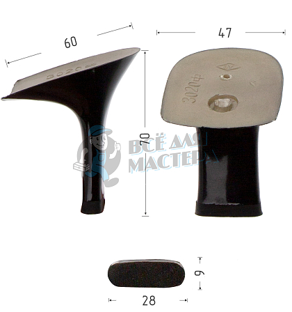 Каблуки ABS (3020) черн.лак. 6,5 см - Чертеж