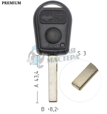 Корпус ключа BM6P HU92 HF70P171 3 кнопки 5 КНР  BMW - Чертеж